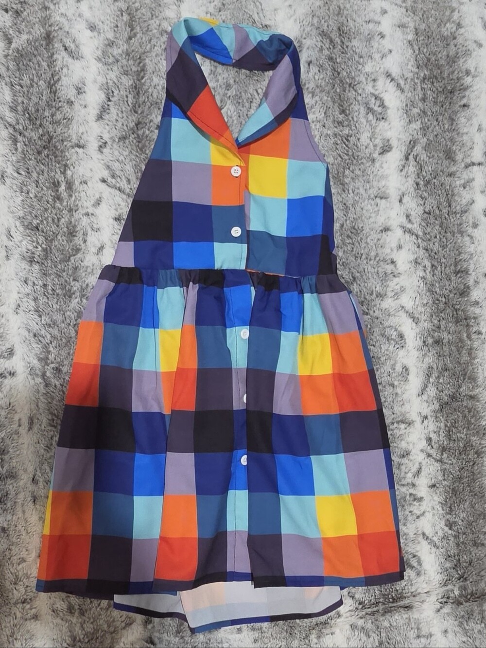 Girls Multicolor Check Halter Dress - Bright Plaid Sixe 7